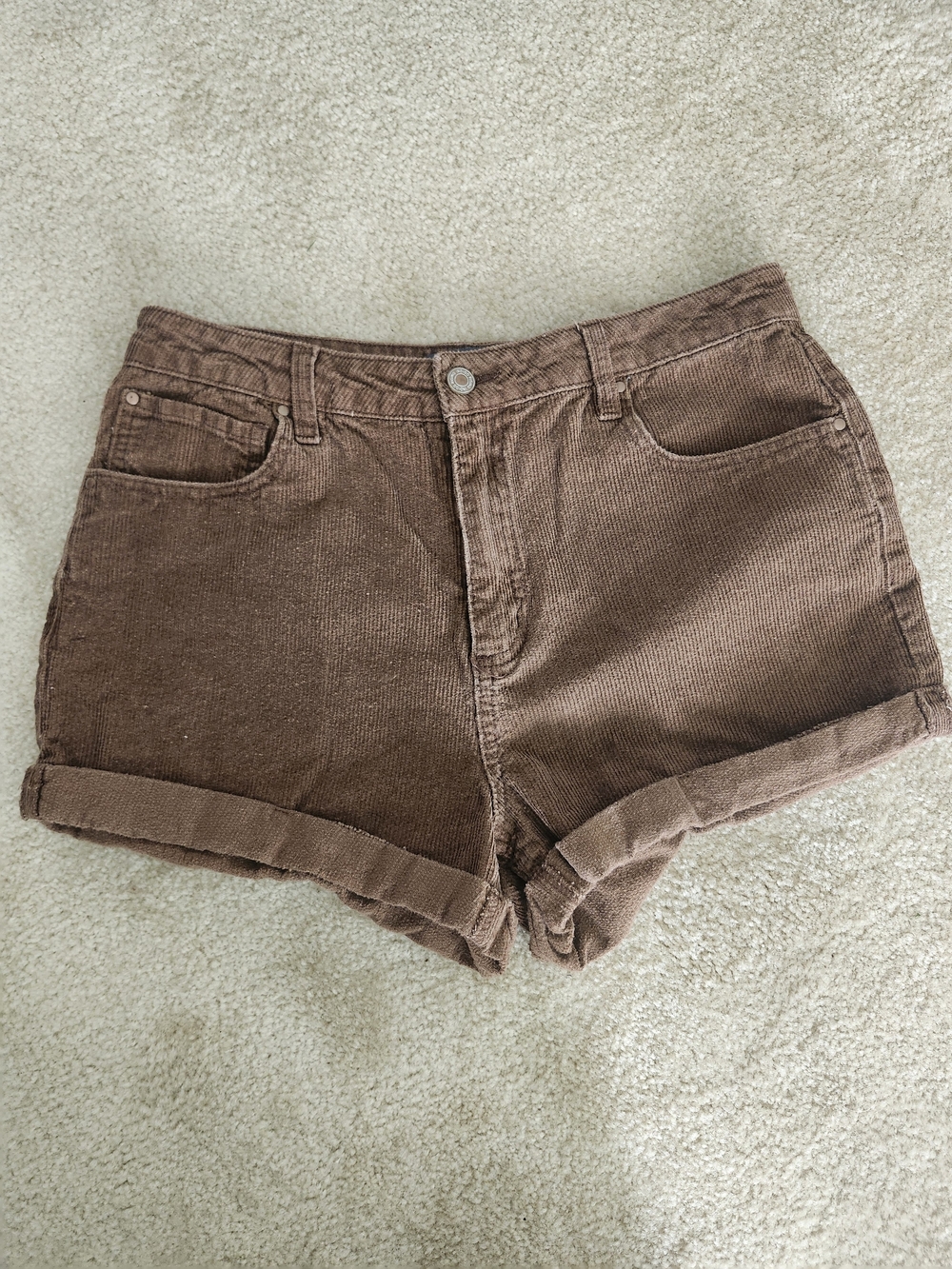Indigo Risimg Corduroy Jean Shorts with Rolled Hem